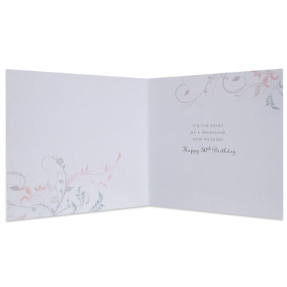 Sparkling New Decade Elegant 30th Birthday Card interior design with floral motifs and celebratory message in soft pastel colours.