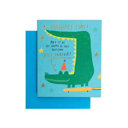 Cool Skateboard Alligator Birthday Card