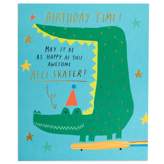 Cool Skateboard Alligator Birthday Card
