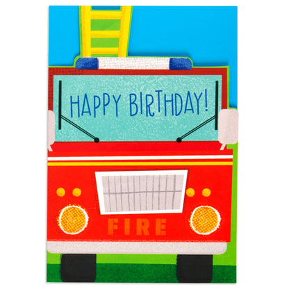 Colourful & Fun Fire Truck Birthday Card