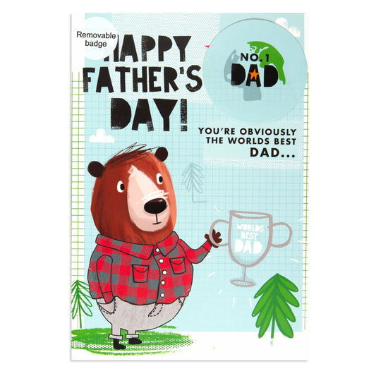 Hallmark Father's Day Card - "Obviously The Worlds Best Dad" with Detachable Badge