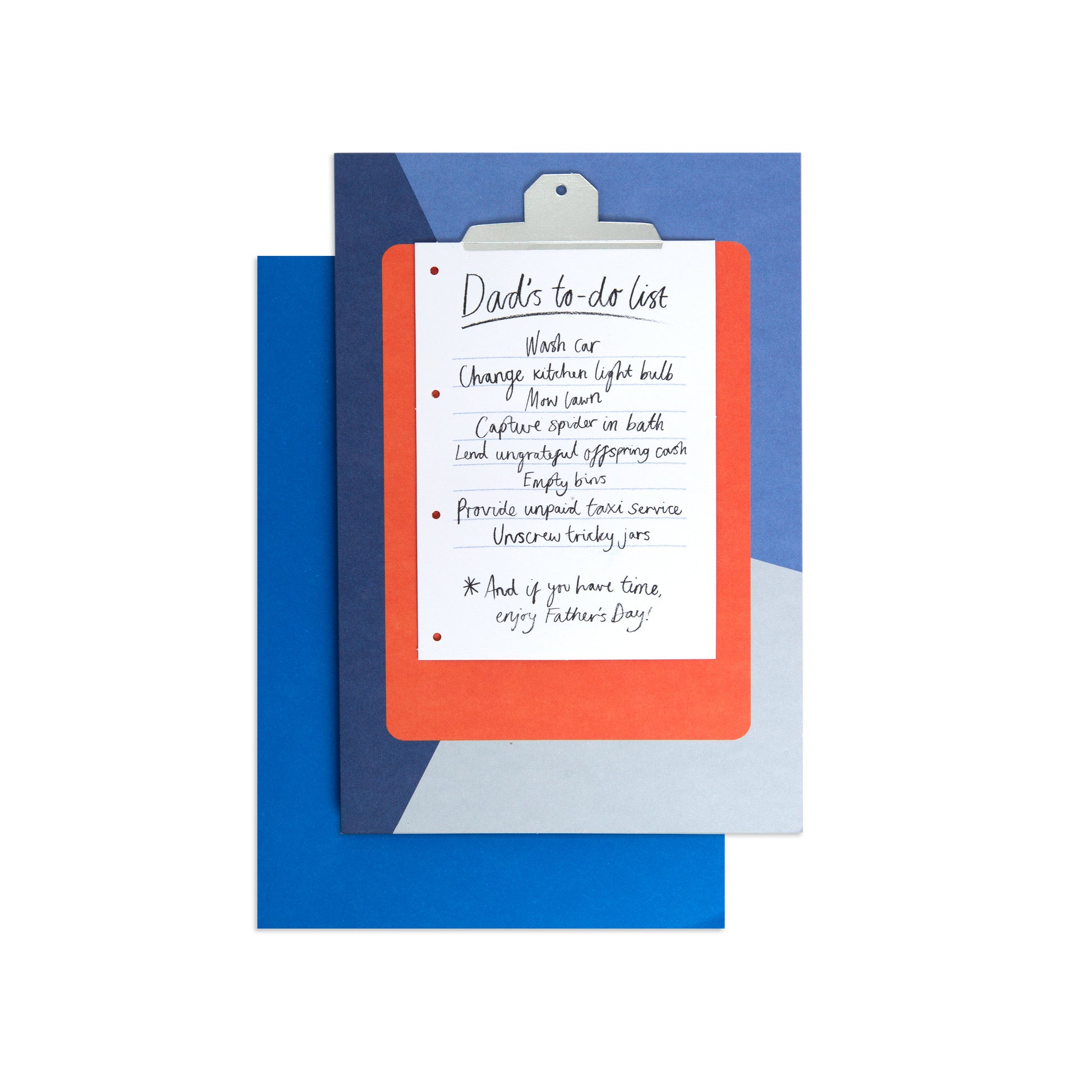 Hallmark Father's Day Card - Dad's To Do List with clipboard illustration, blue envelope, and fun to-do messages.
