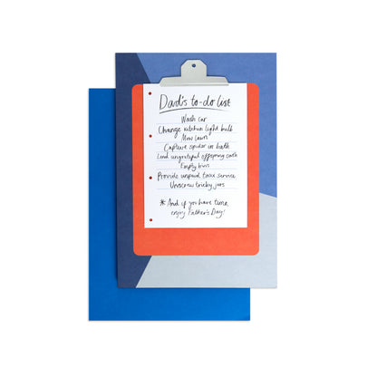 Hallmark Father's Day Card - Dad's To Do List with clipboard illustration, blue envelope, and fun to-do messages.