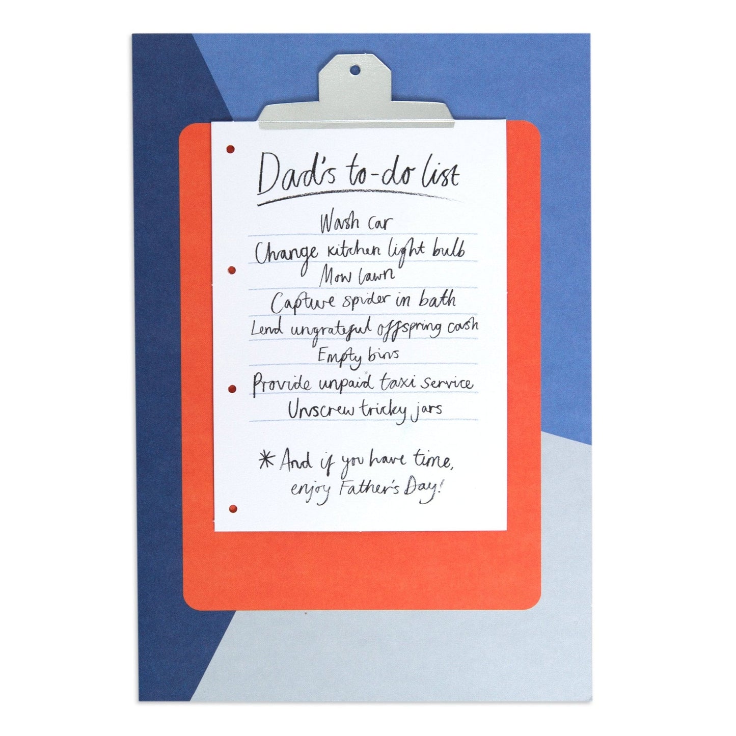Hallmark Father's Day Card - Dad's To Do List featuring a clipboard illustration with a humorous to-do list and colourful background.