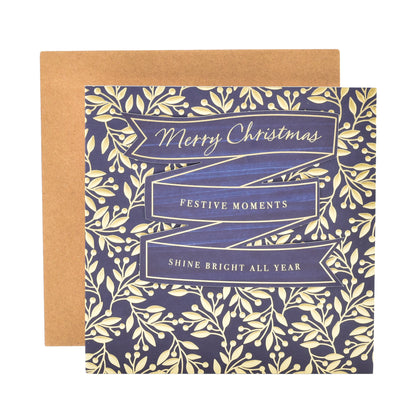 Hallmark Christmas Card - Elegant Gold & Black with floral design and kraft envelope, showcasing festive message and gold accents.