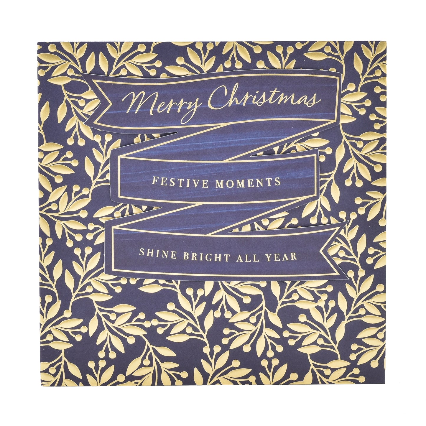 Hallmark Christmas Card - Elegant Gold & Black with floral design, featuring gold foil lettering on a navy background.