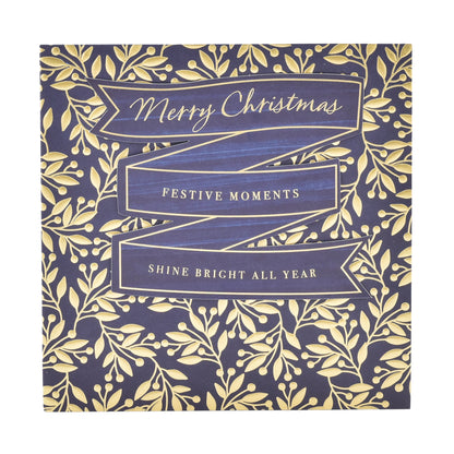 Hallmark Christmas Card - Elegant Gold & Black with floral design, featuring gold foil lettering on a navy background.
