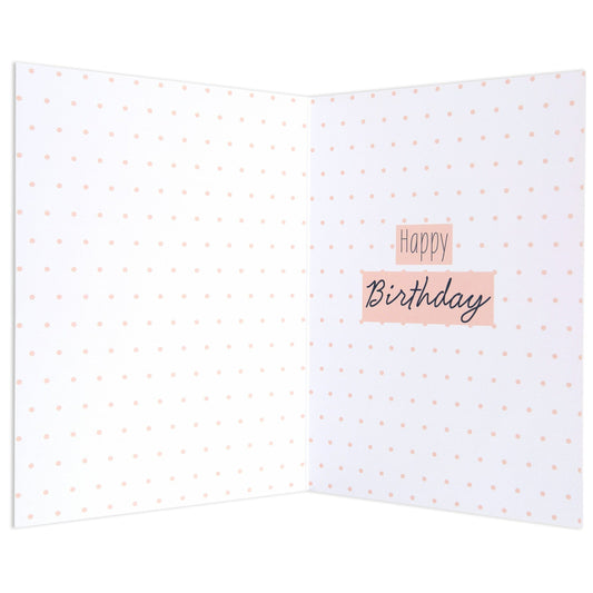 Fabulous Every Day Cheerful Birthday Card, inside view with pink polka dots and the message 'Happy Birthday' printed.