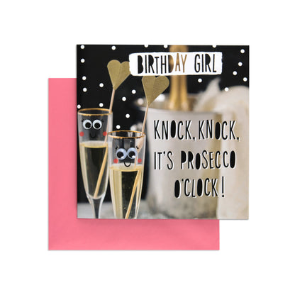 It's Prosecco O'clock Googley Eye Fun Birthday Girl Card