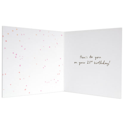 Reasons To Celebrate Classy 21st Birthday Card inner view featuring pastel confetti illustrations and a birthday message.