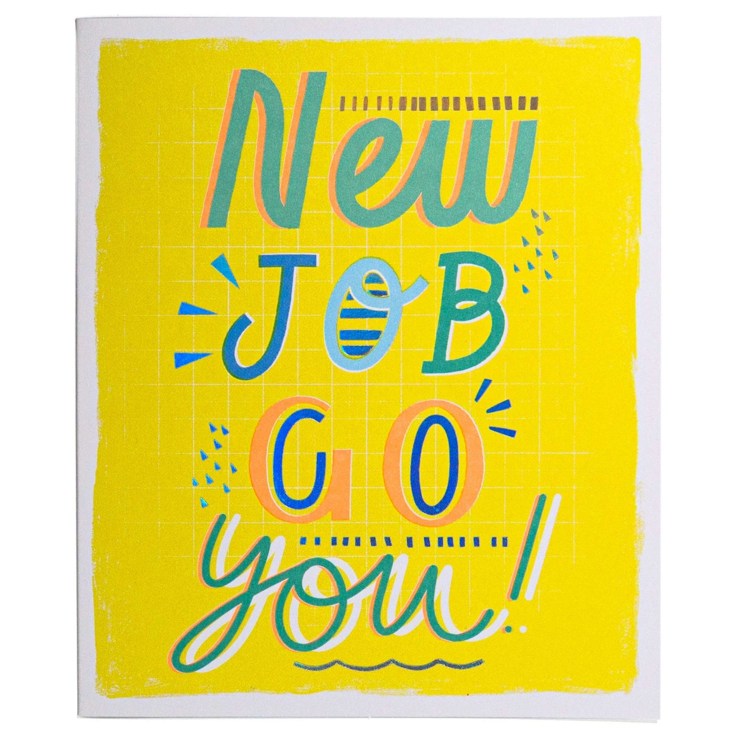 Neon New Job Celebration and Congratulations Card with vibrant yellow background and bold text design announcing 'New Job Go You!'
