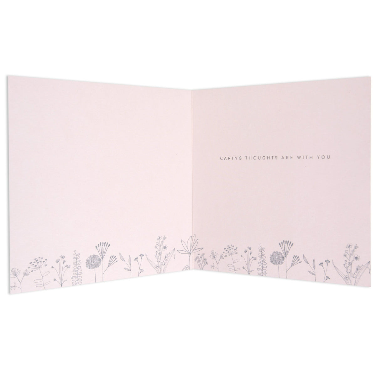 Thinking of Elegant You Sympathy Card interior design features delicate flower illustrations and the message 'Caring thoughts are with you'.
