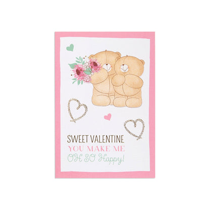 Valentine's Day Card - Forever Friends Bears with cute bear illustration, pink accents, and gold foil text, flat lay view.