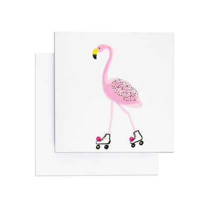 Flamingo on Roller Skates Fun Card