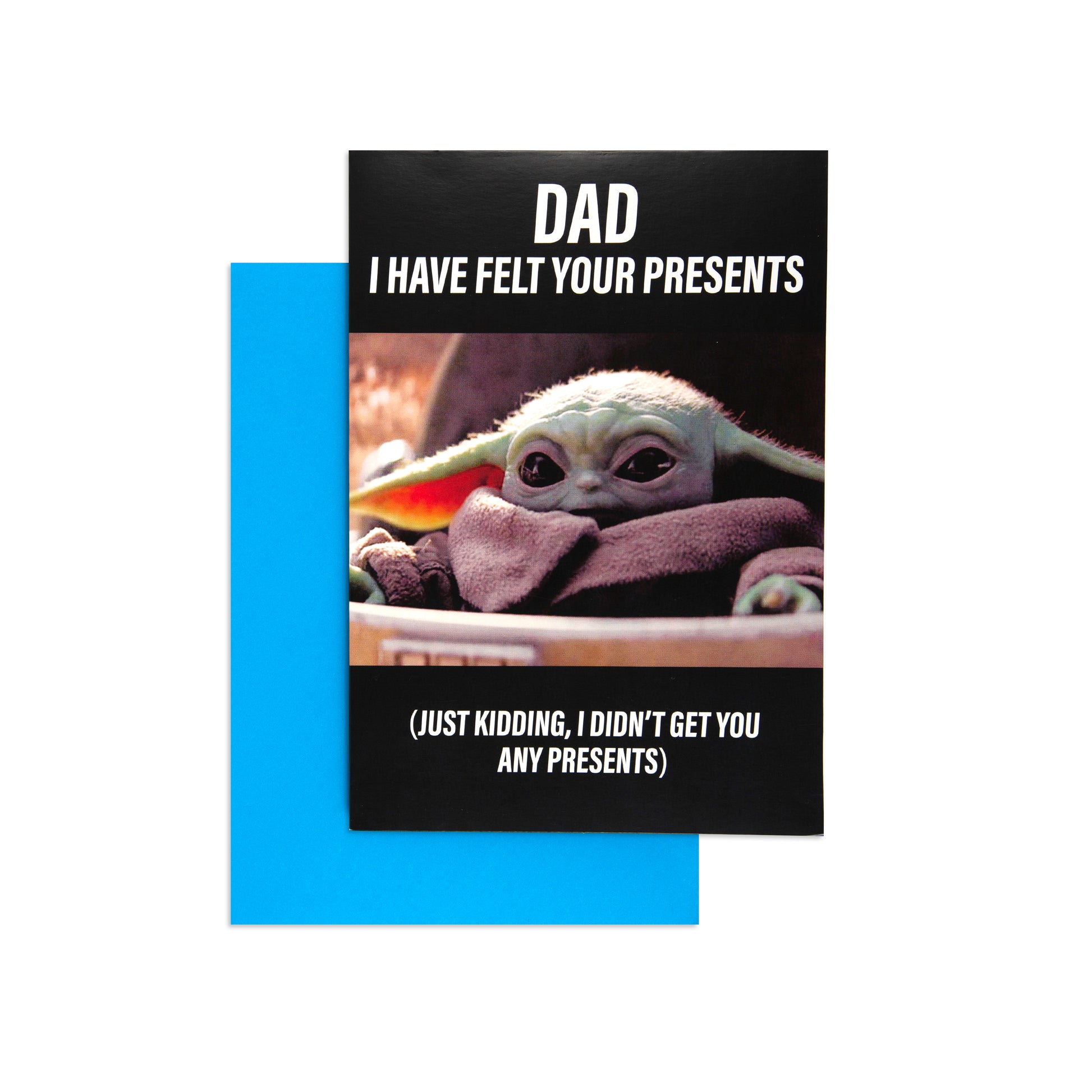 Hallmark Father's Day Card - Star Wars™: Grogu featuring a blue envelope, with Grogu and humorous message on the front.