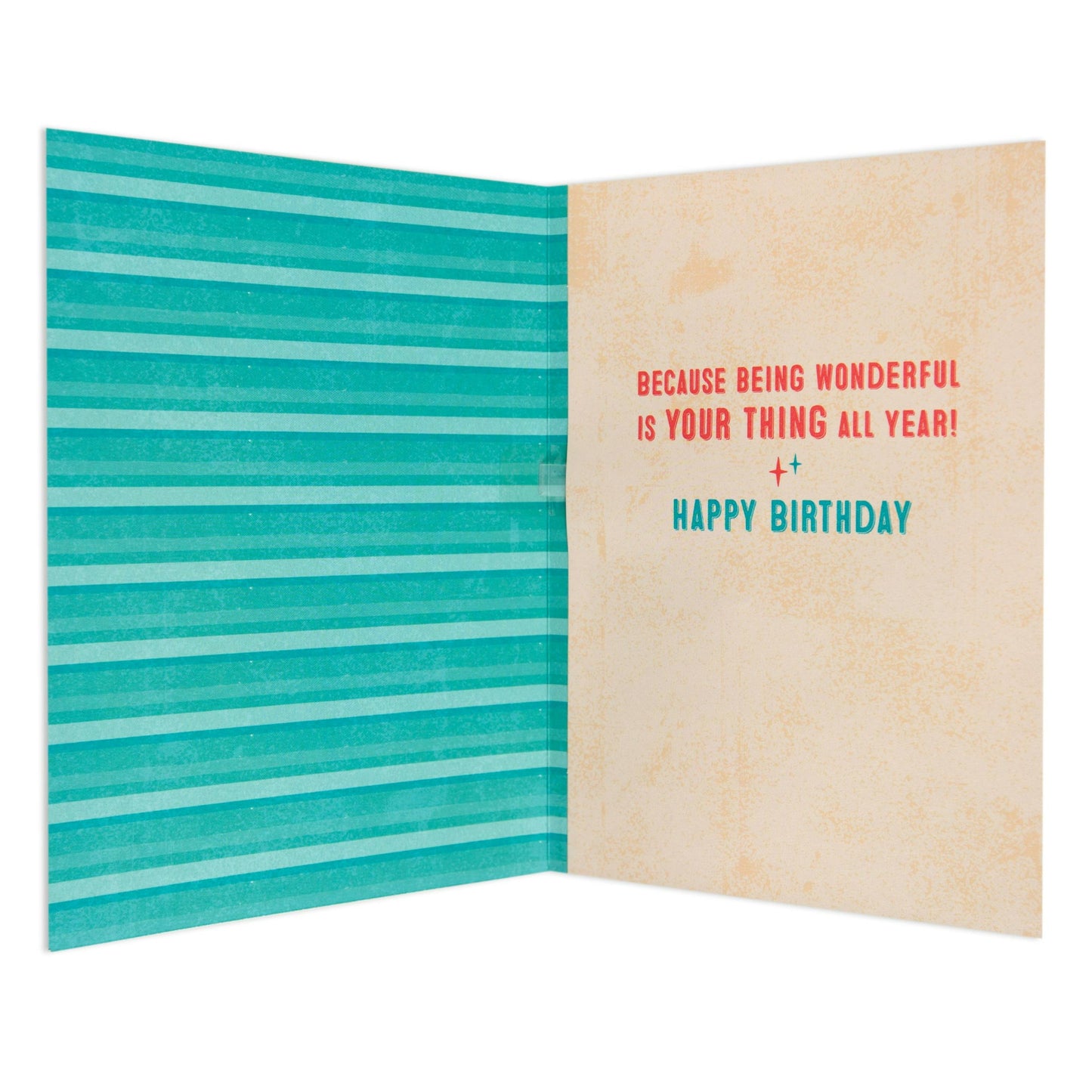 A Day That's Just For You Colourful Interactive Birthday Card interior with teal stripes and birthday message, 21cm x 14.5cm