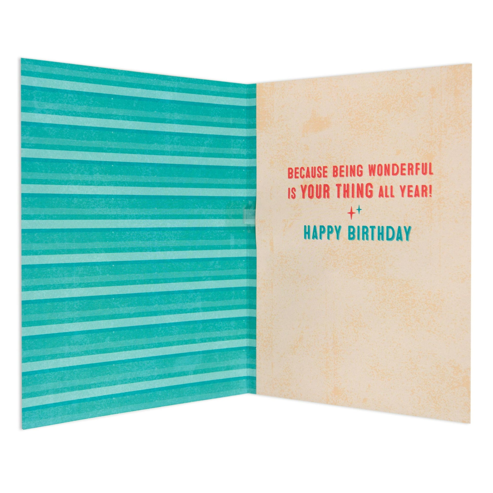 A Day That's Just For You Colourful Interactive Birthday Card interior with teal stripes and birthday message, 21cm x 14.5cm