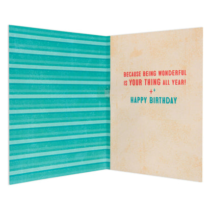A Day That's Just For You Colourful Interactive Birthday Card interior with teal stripes and birthday message, 21cm x 14.5cm