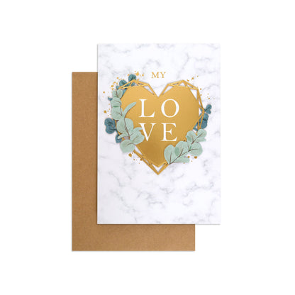 Valentine's Day Card - "My Love" Gold Heart