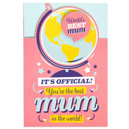 Funny & Colourful World's Best Mum Birthday Card with Detachable Badge