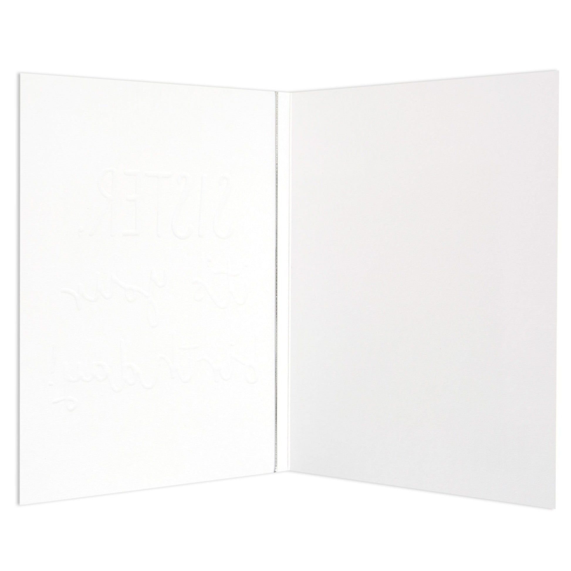 Sister it's your birthday bright colourful birthday card inner view showing blank space for personal message with embossed lettering.