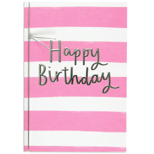 Pink Striped Blank Birthday Card