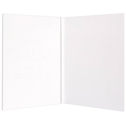 For My Husband Contemporary Colourful Anniversary Card, blank inside for personal messages, open view showing embossing detail.