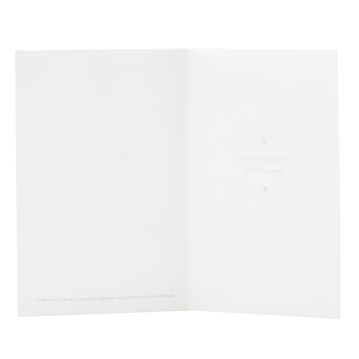 Hallmark Christmas card - Signature Ornament, inside view, features blank interior with subtle design elements.
