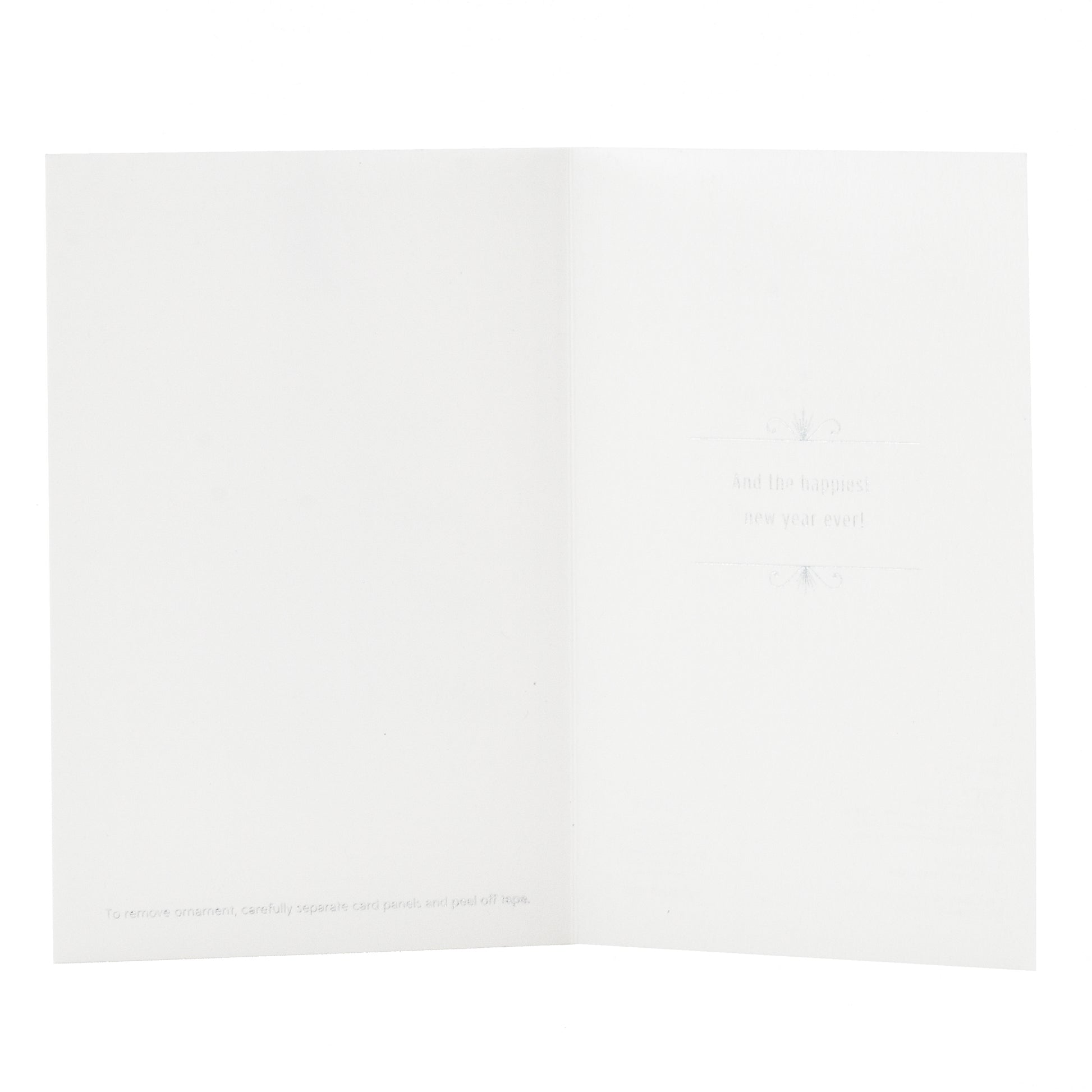 Hallmark Christmas card - Signature Ornament, inside view, features blank interior with subtle design elements.