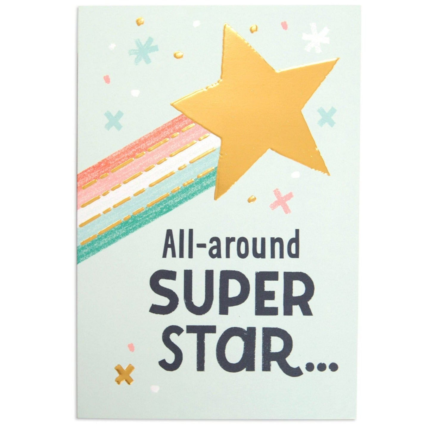 Little World Changers Any Occasion Card for Kids - Shooting Star, featuring gold foil star, colourful stripes, and embossed text detail.
