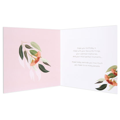 Australian Spirit Among The Gum Trees Birthday Card - Pink Eucalyptus