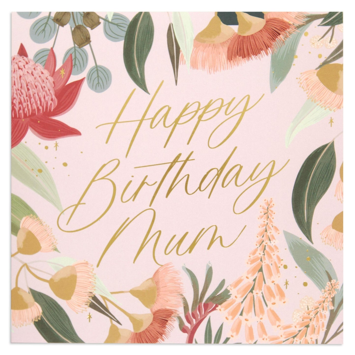 Australian Spirit Among The Gum Trees Birthday Card For Mum - Pink Native Floral