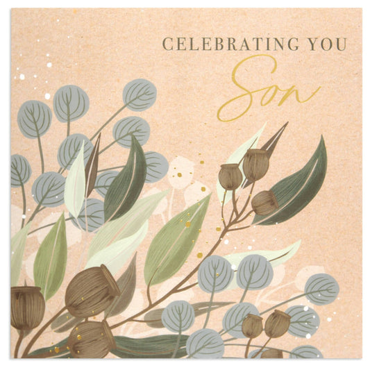 Australian Spirit Among The Gum Trees Birthday Card For Son - Kraft Native Floral