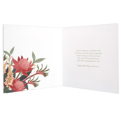 Australian Spirit Among The Gum Trees Birthday Card For Wife - Pink Native Floral