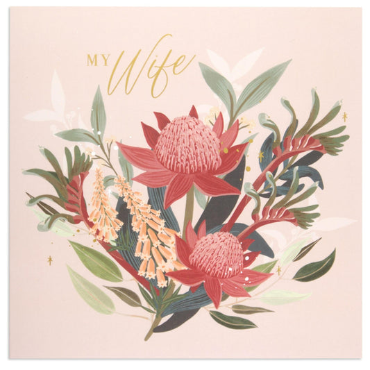 Australian Spirit Among The Gum Trees Birthday Card For Wife - Pink Native Floral