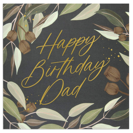 Australian Spirit Among The Gum Trees Birthday Card For Dad - Navy Eucalyptus