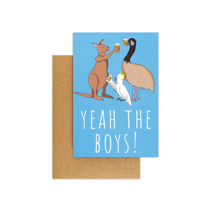Australian Spirit Good On Ya Birthday Card - Kangaroo, Emu & Cockatoo