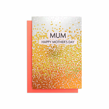 Mother's Day Card - Glittering Confetti with gold foil design and orange envelope, featuring a festive confetti pattern.