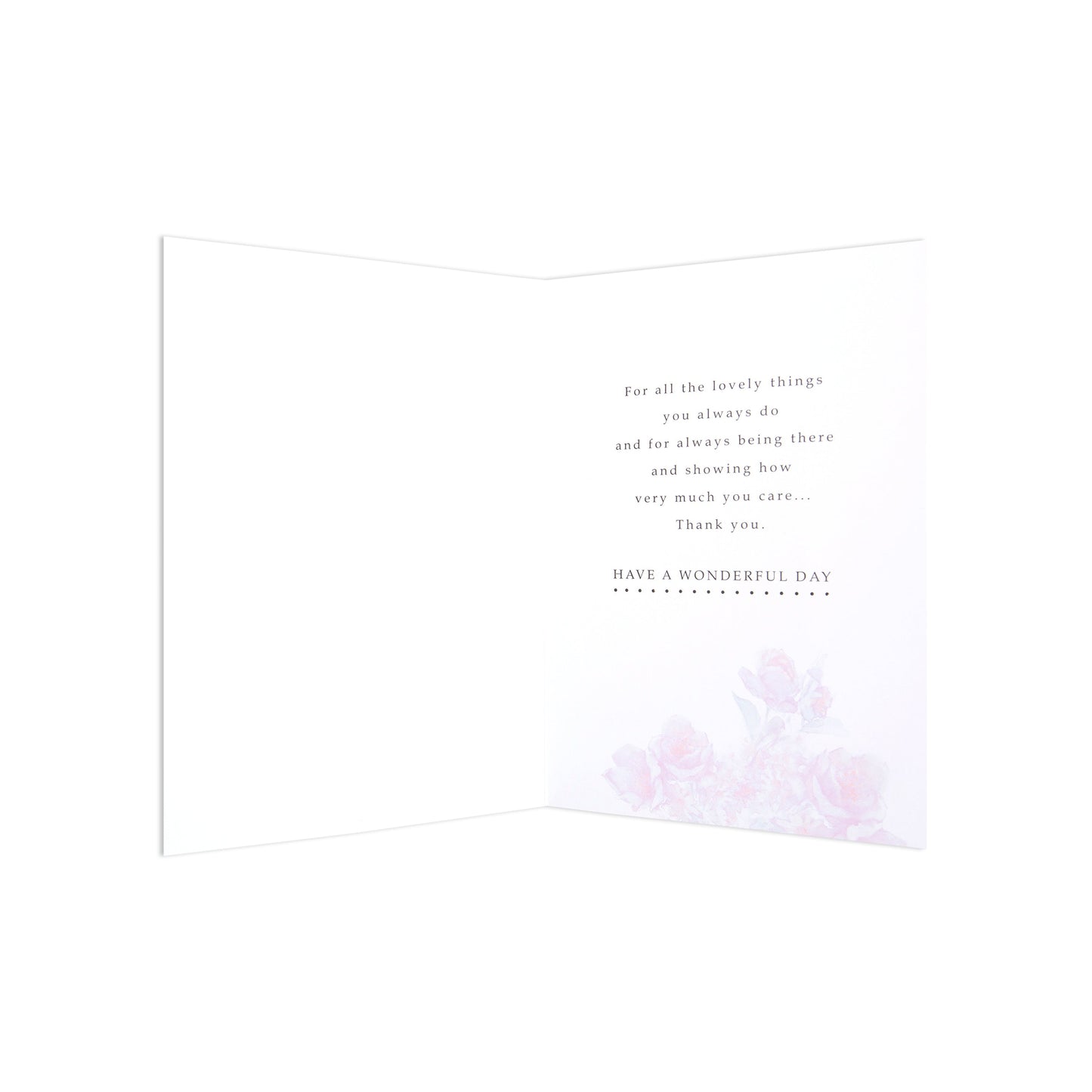 Mother's Day card - watercolour flowers, inside view, featuring soft pink rose illustration and heartfelt message.