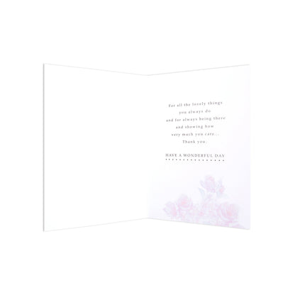 Mother's Day card - watercolour flowers, inside view, featuring soft pink rose illustration and heartfelt message.
