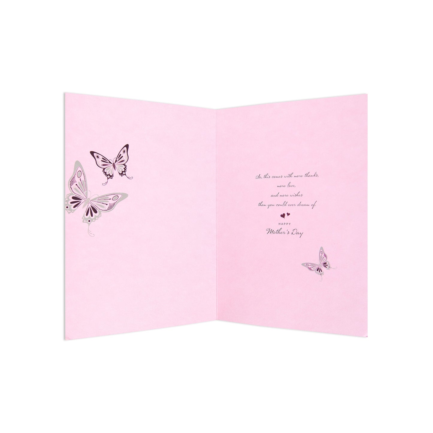 Mother's Day Card - One In A Million with pink interior, featuring butterfly illustrations and heartfelt message for Mum.