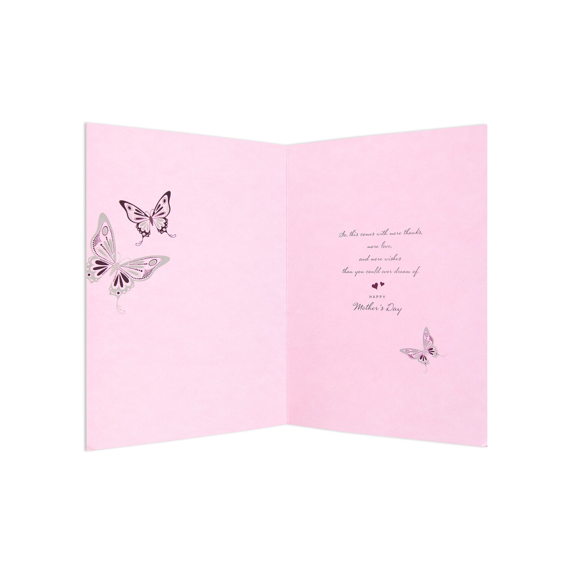 Mother's Day Card - One In A Million with pink interior, featuring butterfly illustrations and heartfelt message for Mum.