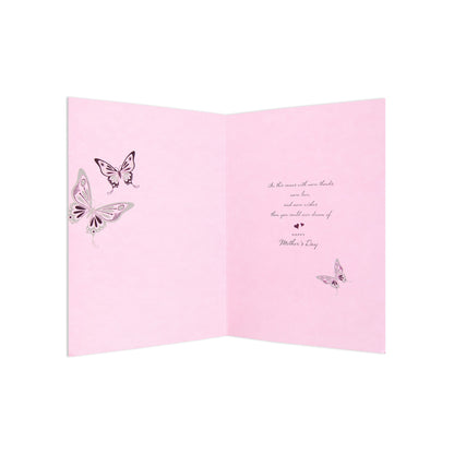 Mother's Day Card - One In A Million with pink interior, featuring butterfly illustrations and heartfelt message for Mum.