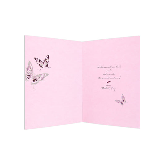 Mother's Day Card - One In A Million with pink interior, featuring butterfly illustrations and heartfelt message for Mum.