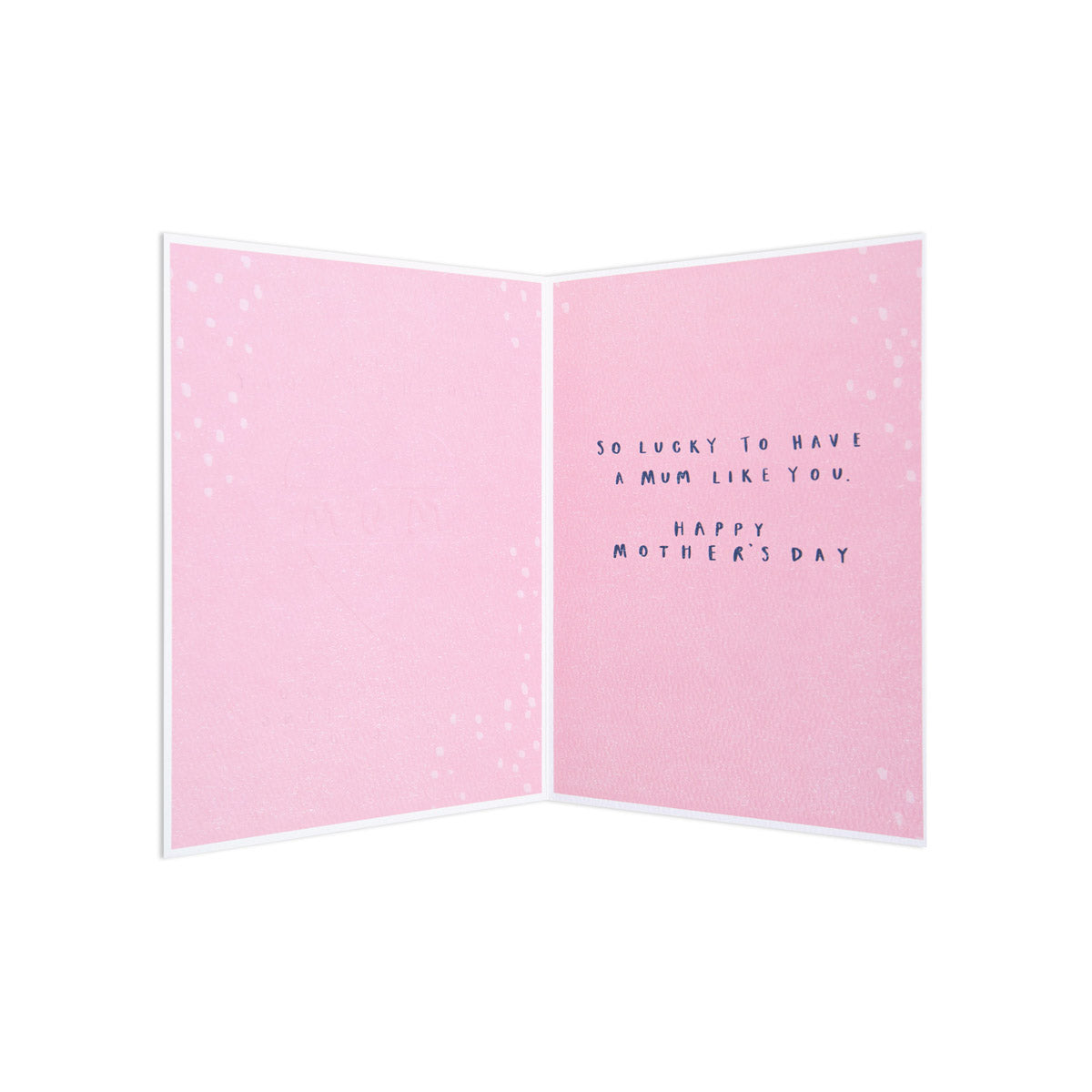 Mother's Day card - Helping Me Grow, pink interior with heartfelt message, flat lay showing inside design