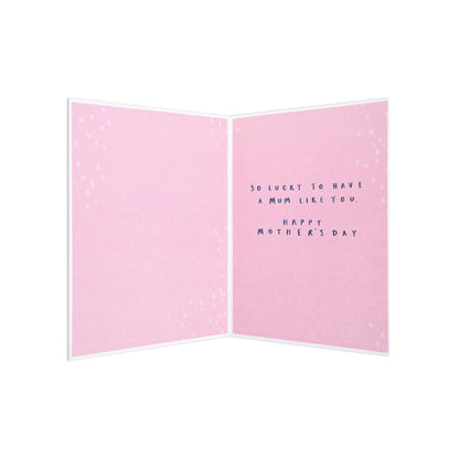 Mother's Day card - Helping Me Grow, pink interior with heartfelt message, flat lay showing inside design