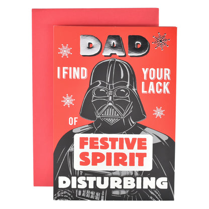 Hallmark Christmas card for Dad - Star Wars™ Darth Vader with humorous greeting and red envelope, featuring silver foil snowflakes.