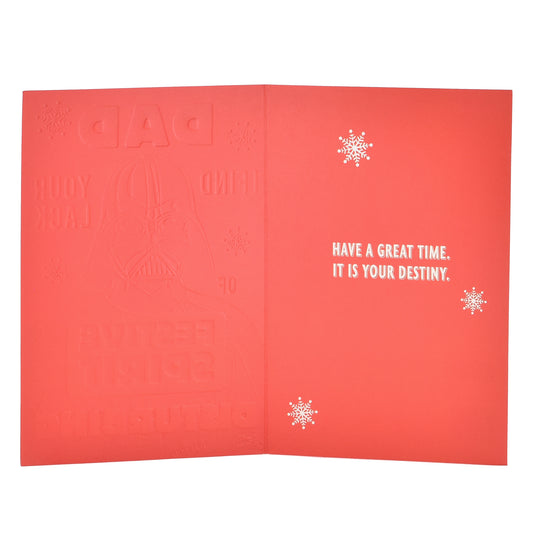 Hallmark Christmas card for Dad - Star Wars™ Darth Vader, interior design featuring embossed Vader, red background, holiday message and snowflakes.
