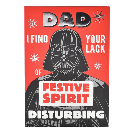 Hallmark Christmas card for Dad - Star Wars™ Darth Vader featuring red and black design with snowflakes and humorous text.