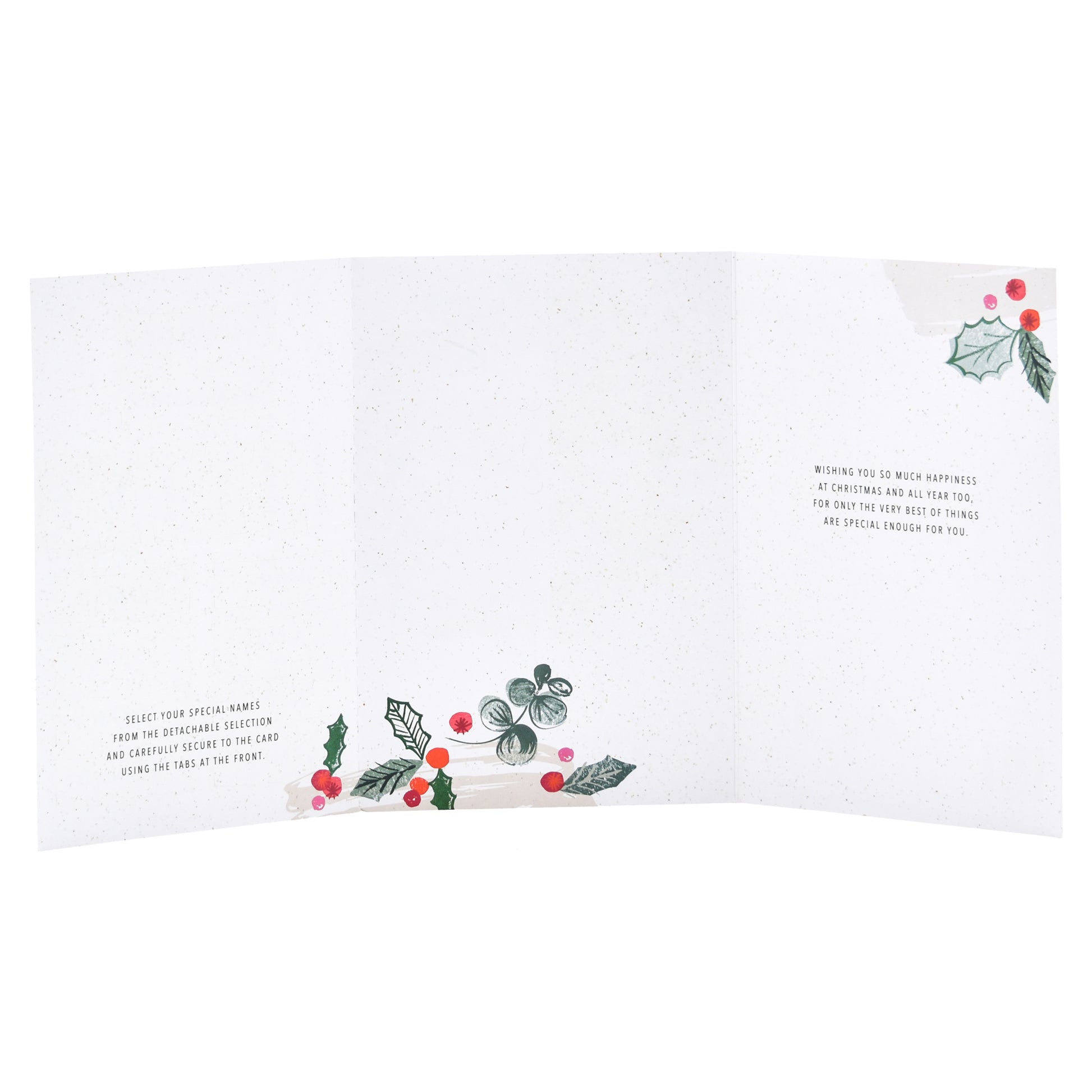 Hallmark Personalised Christmas Card For Grandparents - Wreath, inside view featuring festive holly and berry illustrations with heartfelt message.
